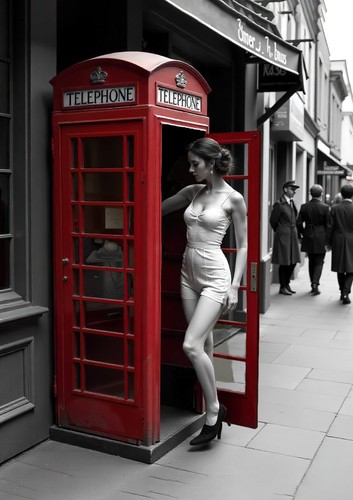 Red telephone box art female - red,